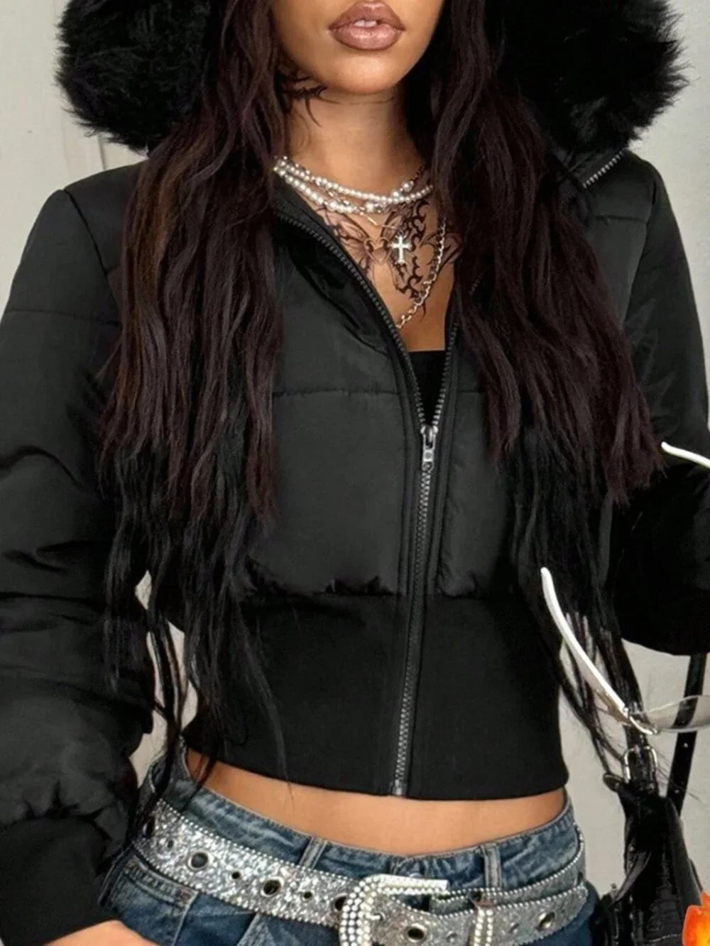 Black Casual Women's Streetwear Quilted Coat With Flannelette Hat